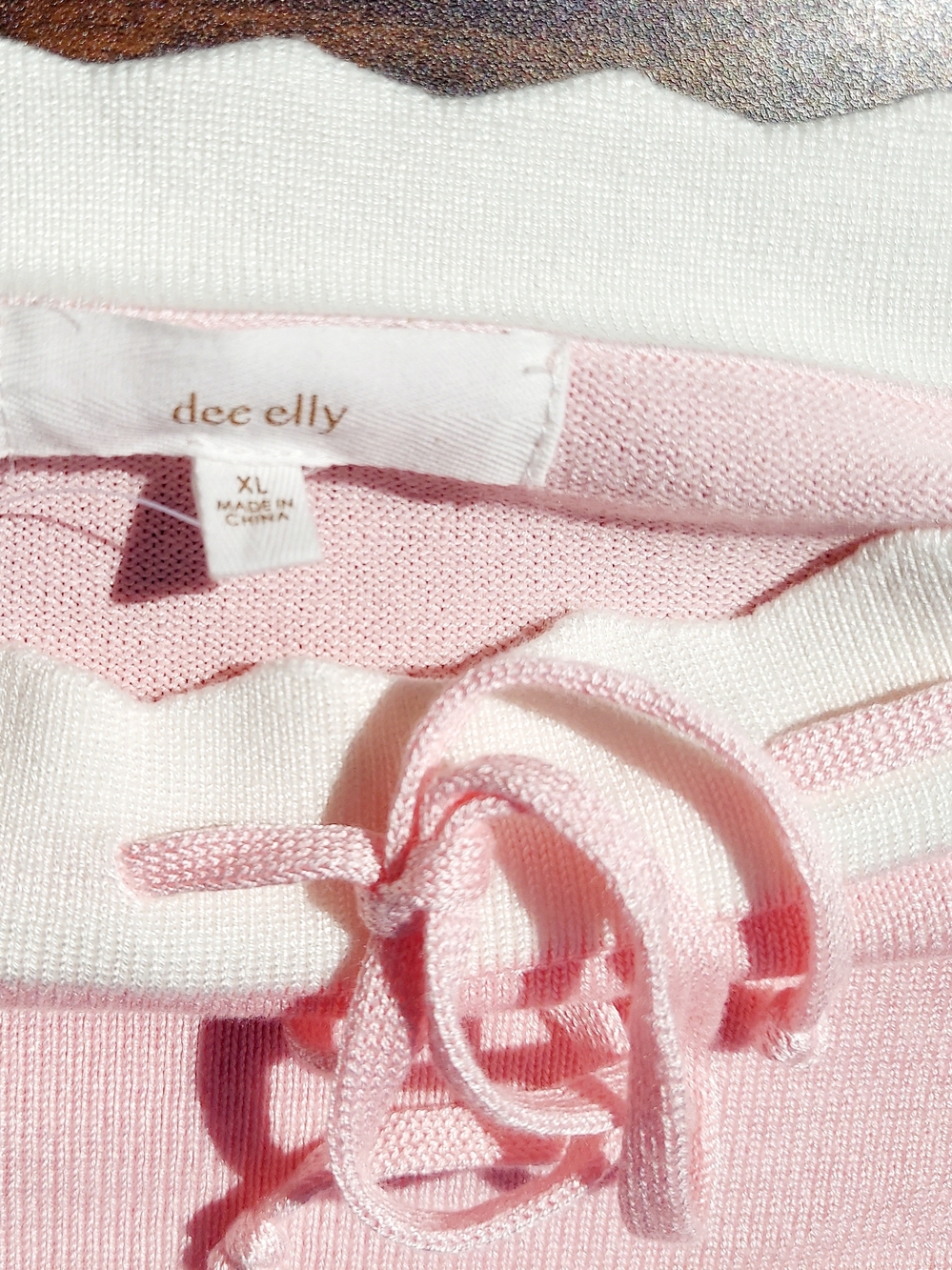Dee Elly Pastel Pink Soft Knit Crop Bell-Sleeve Top Women Size XL NWOT Nautical - Picture 3 of 7